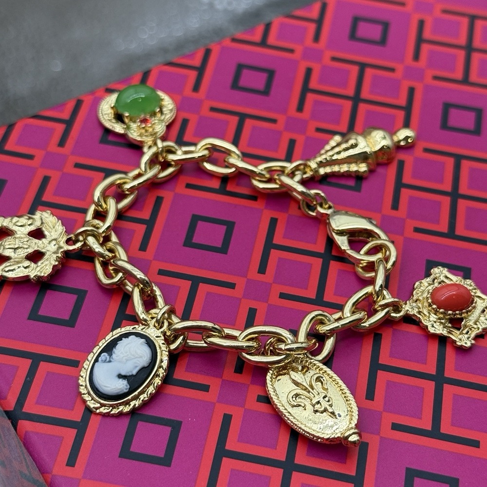Vintage Ben Anum Royal Charm Bracelet Goldtone Lobster Claw 6 Charms